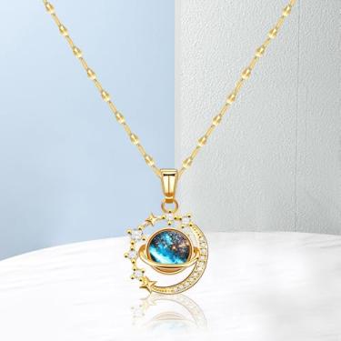 Imagem de Colar feminino planeta, pingente de lua, moderno e simples, one size, Latão, Sem Pedra Preciosa