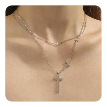 Imagem de Colares de cruz em camadas para mulheres, pingente de crucifixo, gargantilhas, colares, empilháveis, ajustáveis, joias modernas, presentes, One Size, Metal, Sem Pedra Preciosa