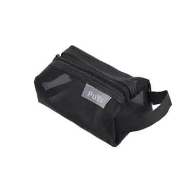 Imagem de Bolsa de armazenamento de malha quadrada de grande capacidade para cosméticos respiráveis, Preto, Tendência