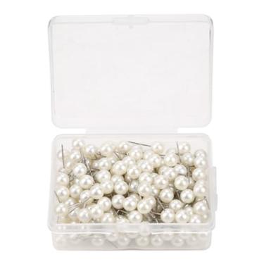 Imagem de Generic 200 PCS Alfinetes de Plástico de Aço Inoxidável, Tachinhas de Bola Redonda de 2 Cores Com Superfície Lisa e Brilhante para Projetos DIY Escritório Decoração de Casa Mapa (Branco)