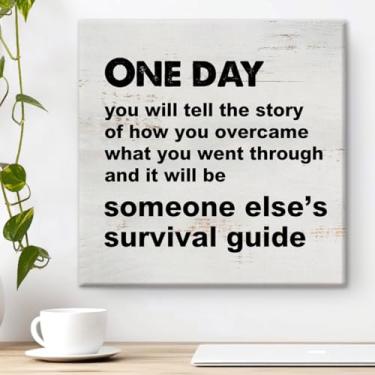 Imagem de One Day You Will Tell the Story Arte de parede em tela decoração de casa 20 x 20 cm pintura de impressão em tela inspiradora placa emoldurada rústica arte de prateleira de mesa