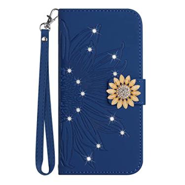 Imagem de ONV Capa carteira compatível com Samsung Galaxy A13 5G - Capa de couro flip de girassol brilhante com glitter slot para cartão à prova de choque com suporte magnético para Samsung Galaxy A13 5G [HT