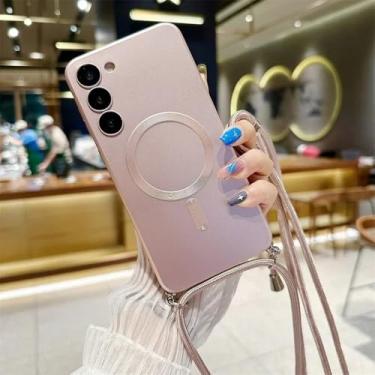 Imagem de Capa traseira magnética com cordão transversal para Samsung Galaxy A05 A05S A15 A35 A55 5G, capa traseira de silicone TPU macio, rosa, para A05