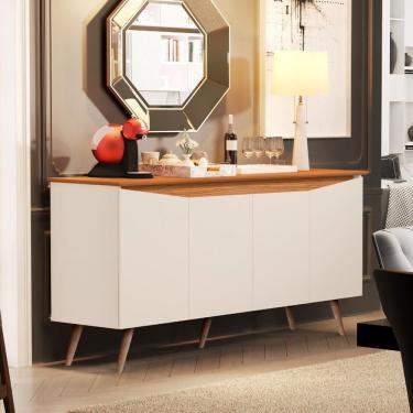 Imagem de Aparador Buffet Encanto 4 Portas Retrô Com Pés De Madeira Off White - Nature Off White - Nature