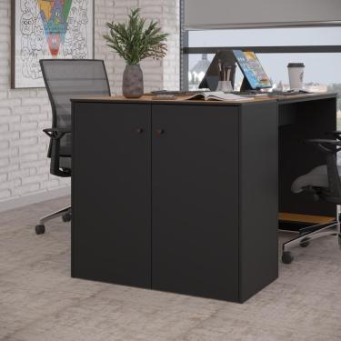 Imagem de Buffet Aparador Compacto Com 2 Portas 77cm Escritório Tech - Preto E Cedro