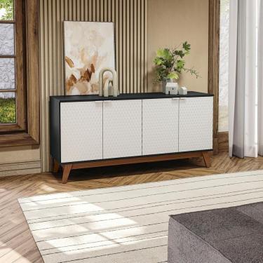 Imagem de Aparador Kappesberg 4 Portas 3d Preto Fosco-branco 180cm