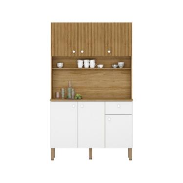 Imagem de Armario De Cozinha 6 Portas E 1 Gaveta Rubi Style Kits Paraná Cor:freijo/supremo Ripado Freijo/supremo Ripado