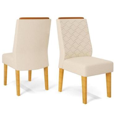 Imagem de Kit 2 Cadeiras De Jantar Estofadas Lidia Linho Neve Cedro Dj Moveis Li