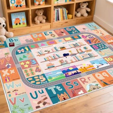 Imagem de InIsaJace Tapete ABC para sala de jogos, 16 x 12 m, tapete infantil para aprender alfabeto, tapete educativo religioso para sala de aula, berçário infantil