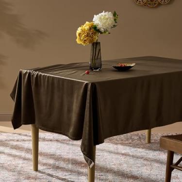 Imagem de Toalhas de mesa de veludo marrom retangulares francesas luxuosas sólidas vintage retrô fazenda rústica toalha de mesa lavável para festa, cozinha, sala de jantar, decoração de mesa, 139 x 260 cm
