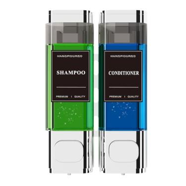 Imagem de Dispensador de xampu e condicionador – Dispensador de sabão de chuveiro montado na parede, instalação sem broca, bloqueável, capacidade de 900 ml, para banheiro e hotel ou Airbnb (prata galvanizada