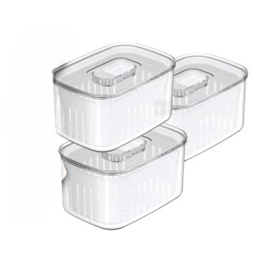 Imagem de Caixa De Armazenamento Para FrigoríFico Com Grelha De Drenagem – Para Lavar E Armazenar Legumes E Frutas(3 UN. Potes 0,65L Com Cesto)
