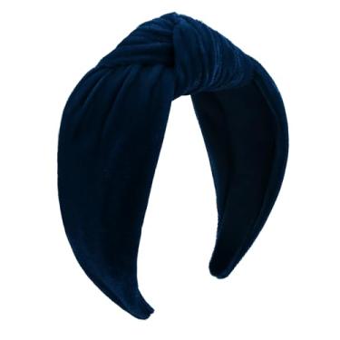 Imagem de Bandanas largas de veludo azul marinho para mulheres com nó grosso diademas para mulheres acessórios de cabelo para mulheres e meninas