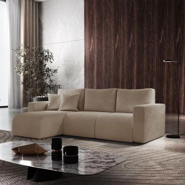 Imagem de Sofá Living 90cm + 90cm Mais Chaise Esquerdo Meu Sofá Online A226 Linho Bege