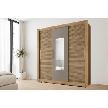 Imagem de Guarda Roupa Casal 3 Portas De Correr (1 C/ Espelho) E 2 Gavetas Chile Lamina Mel/cacao - Caemmun