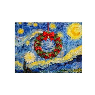 Imagem de Natal Pintura arte parede em tela-Guirlanda Natal Noite Estrelada-Imagem decoração moderna-Impressões Sala de Estar 60x80cm Sem Moldura