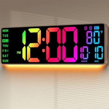Imagem de Relógio de parede digital grande de 42 cm: 11 cores RGB para decoração de parede para sala de estar, quarto, escritório, sala de aula, presentes de aquecimento de casa, presentes de Natal para homens