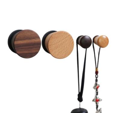 Imagem de 4 ganchos magnéticos retrô, ganchos de bola de madeira de ferro forjado, armazenamento criativo sem perfurações para geladeiras, portas de metal e armários (cor de madeira)