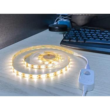 Imagem de Vortex Fita de luzes LED USB HJ-J0081W com sensor de movimento, luz LED regulável de 1 m, luz de armário ativada por movimento, sob armário ou cama (1 metro, branco quente)