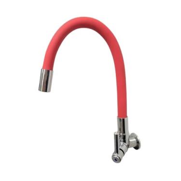 Imagem de Torneira de Parede Flexível Vermelha de 1/4 Volta em Abs com Arejador (Vermelho)