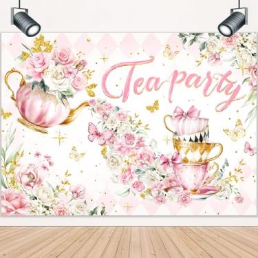 Imagem de LIGHTINHOME Pano de fundo para festa de chá 19 x 13 cm de altura para aquarela, fofo, dourado, borboleta, floral, país das maravilhas sobremesa, xadrez, rosa, princesa, decoração de fundo para