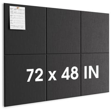 Imagem de MaxGear Quadro de cortiça extra grande para parede 183 cm x 122 cm, quadro de avisos preto, pacote com 6 azulejos de parede de feltro com pinos, placas de cortiça para escritório placa de pino de