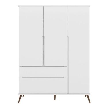 Imagem de Guarda Roupa Infantil Retrô Alice 3 Portas E 2 Gavetas Branco - Pr Baby Branco