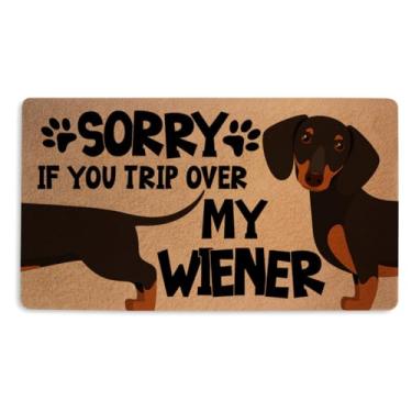 Imagem de Tapete de porta engraçado para cães Wiener 45 x 76 cm, capacho de coco de coco sintético com suporte de PVC antiderrapante, tapete de boas-vindas impresso em dachshund fofo para entrada interna ao ar
