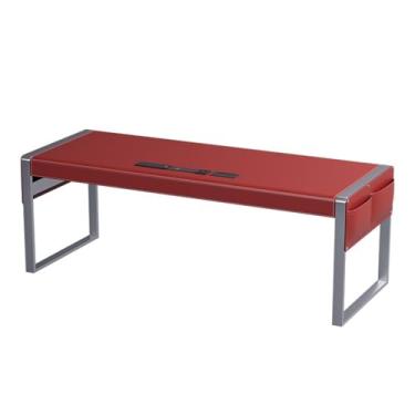 Imagem de Mesa de computador para escritório em casa Mesa de escritório moderna e minimalista com tampo couro vermelho, estrutura metal estável tomadas carregamento(M)