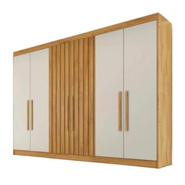Imagem de Guarda Roupa Casal 6 Portas 6 Gavetas Potente Ripado Peroba E Off White