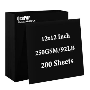Imagem de OcePor 200 folhas de cartolina preta 30,5 x 30,5 cm, 41,7 kg/250 g/m², papel grosso para cartão, papel pesado para impressora, currículo, álbuns, arte, artesanato, cartões de visita