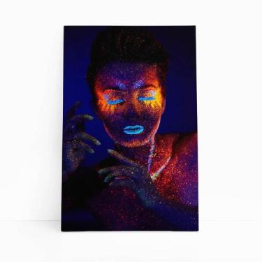 Imagem de Mulher Com Maquiagem Glitter Neon Quadro Canvas 60X40Cm - Plimshop