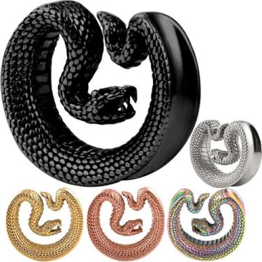 Imagem de MoDTanOiz - Flesh tunnels (1 par) 0g (8 mm) a 1 3/16" (30 mm) Brinco de piercing de aço cirúrgico com calibre de orelha de cobra, 1 3/16 = 30mm, Madeira Silicone Pedra, Sem Pedra Preciosa