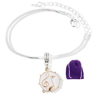 Imagem de Clave de aguda e nota musical em pulseira de corrente de cobra de tarola branca