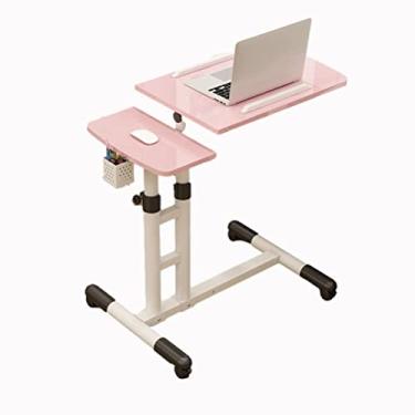 Imagem de Mesa de sobrecama, mesa portátil para laptop com rodas, altura ajustável, inclinação superior e suporte móvel com rolos, bandeja de mesa inclinável sobre a cama, lado do sofá (rosa)