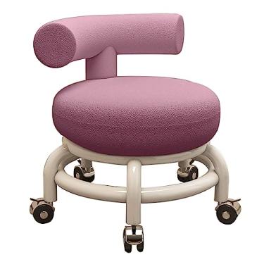Imagem de BSNANCA Banqueta giratória de couro PU com 5 rodas para escritório, garagem, loja, fitness, esporte, banco baixo de altura, mini móvel (roxo claro)