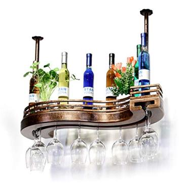 Imagem de Prateleiras de vinho para casa/bar retrô com suporte de vidro, prateleira de vinho de teto industrial de metal ajustável, para armário de cozinha em casa, organizador de bar, decoração de casa