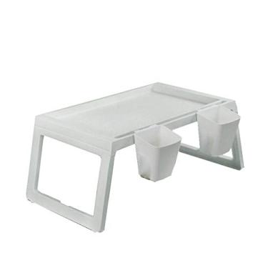 Imagem de Mesa de centro lateral de sofá, suporte para laptop, mesa de jantar móvel para lanche, mesa de canto sobre a cama (cor: mesa branca + 2 caixas) (mesa branca + 2 caixas)
