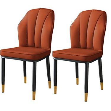 Imagem de Cadeira de jantar de couro PU conjunto de 2 cadeiras de sala de estar com pernas de metal preto cadeira de encosto para escritório, sala de jantar, cozinha, quarto (cor: laranja)