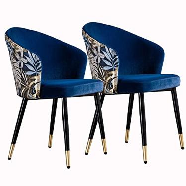 Imagem de Cadeira de jantar, cozinha, sala de jantar, móveis, cadeiras de jantar, conjunto de 2 cadeiras modernas de veludo para sala de cozinha estofadas com pernas de metal, encosto bordado, cadeiras de sala