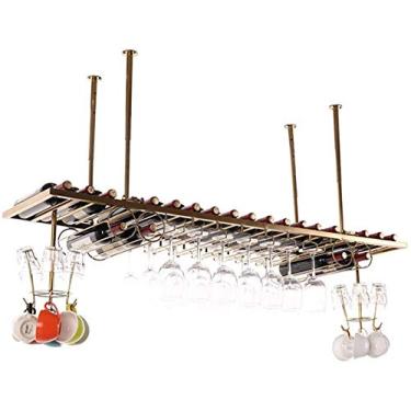 Imagem de Bar europeu simples e moderno pendurado rack de vinho ornamentos de aço inoxidável suporte de copo de vinho de cabeça para baixo rack criativo doméstico (tamanho: 60 * 35 cm)