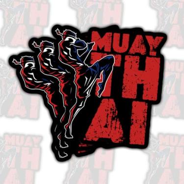 Imagem de 3 peças de adesivos vermelhos ousados de Muay Thai, decalques de vinil de treinamento de artes marciais para laptop, caderno, diário, garrafa de água, carro, presente para lutadores, atletas, artes