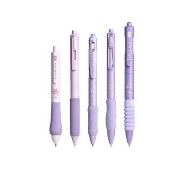 Imagem de GZBABY Canetas de gel retráteis, 5 peças, caneta esferográfica de ponta fina com aderência macia, 0,5 mm, tinta preta, estética delicada (roxa)
