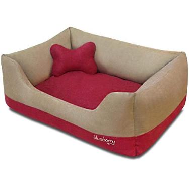 Imagem de Blueberry Pet Cama de microcamurça para animais de estimação, recheio reciclável e removível com zíperes YKK, lavável na máquina, para gatos e cães, 63,5 x 53,3 x 25,4 cm, bloco de cores bege e