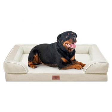 Imagem de Comfort Expression Cama ortopédica para cães extragrandes 121 x 76 cm, à prova d'água de espuma para ovos, 2GG, com reforços removíveis, sofá para cães com capa lavável e fundo antiderrapante, bege