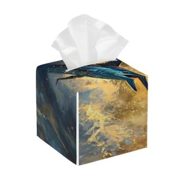 Imagem de Capa quadrada de couro para caixa de lenços de papel, impermeável, mar, atum, oceano, retrô, organizador de papel facial com cinto inferior, estojo de lenços para mesa, banheiro, escritório, mesa