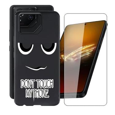 Imagem de AQGGIIXY Capa de telefone para Asus ROG Phone 8 Pro (6,7 polegadas) capa com 1 x película protetora de vidro temperado, TPU macio fino [à prova de choque X anti-amarelamento] capa preta, para Asus ROG