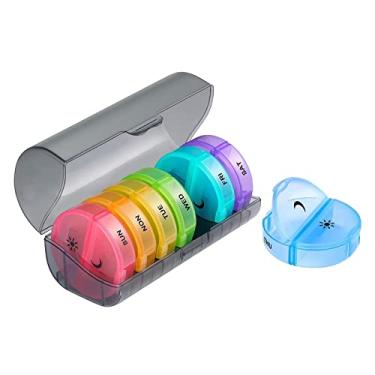 Imagem de Almencla Organizador semanal de comprimidos 7 dias, 2 vezes por dia, tampas multicoloridas para pílulas, vitaminas