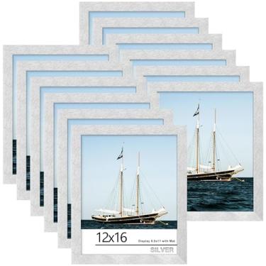 Imagem de Picrit Conjunto de 12 porta-retratos de 30 x 40 cm, tela 21 x 28 cm com tapete ou 30 x 40 cm sem tapete, molduras para exibição de parede, prata