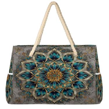 Imagem de hongjinglin Bolsa de praia grande, leve, dobrável, mandala, amarela, étnica, para piscina, bolsa de ombro, Cor 16, Large